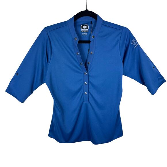 Ogio NWT Blue 3/4 Roll Tab Sleeve 1/2 Snap Lightweight Embroidered Top Size S - Picture 1 of 6